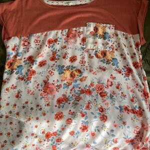 Jolt Women's Floral Blouse - Coral and White